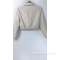 Giacca crop da donna in ecopelle color crema